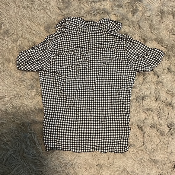 Checkered Black White Polo Button Up Down Collar Shirt - Picture 2 of 2